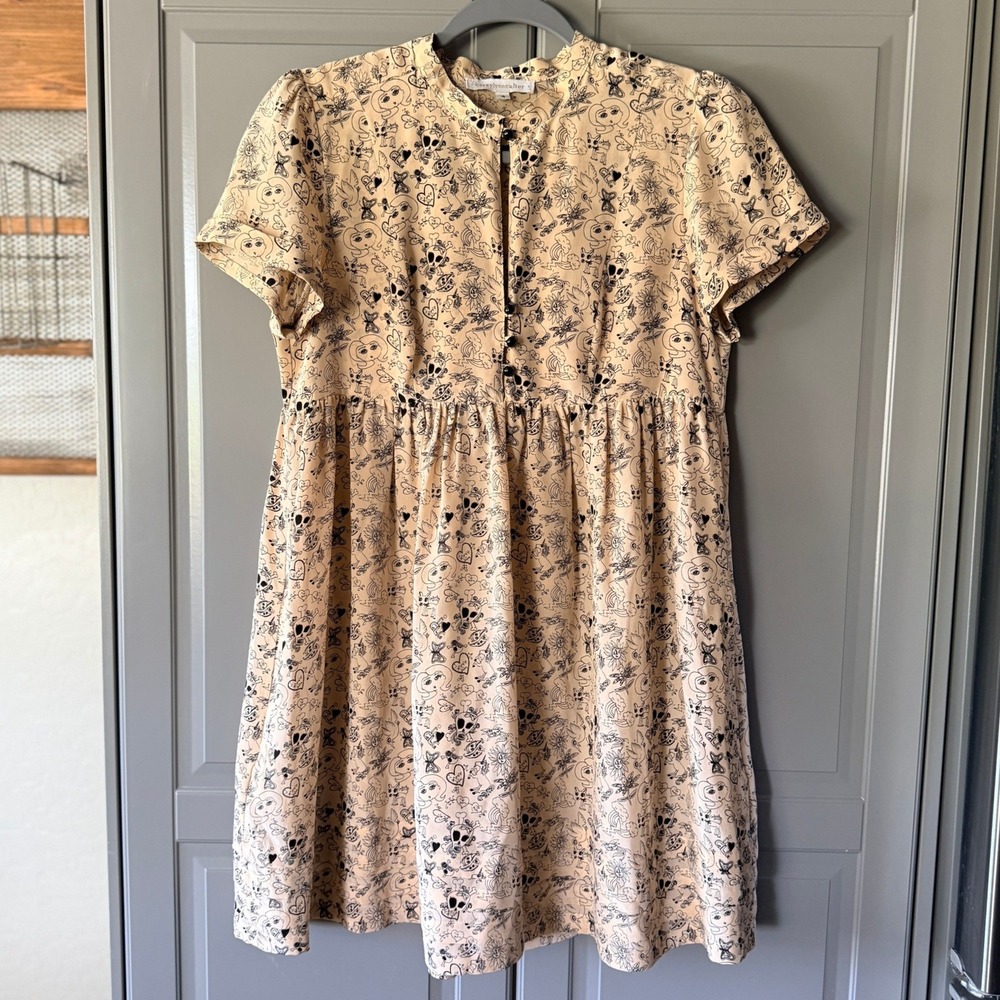 Corey Lynn Calter Doodle‎ Print Babydoll Mini Dress, Cream Black,4